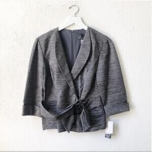 NWT Alex Evenings Silver Gray Wrap Blazer Medium